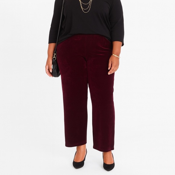 Chico's Travelers Liquid Knit Pants Women's 1 Medium Short Dark Plum Stretch - Picture 1 of 7